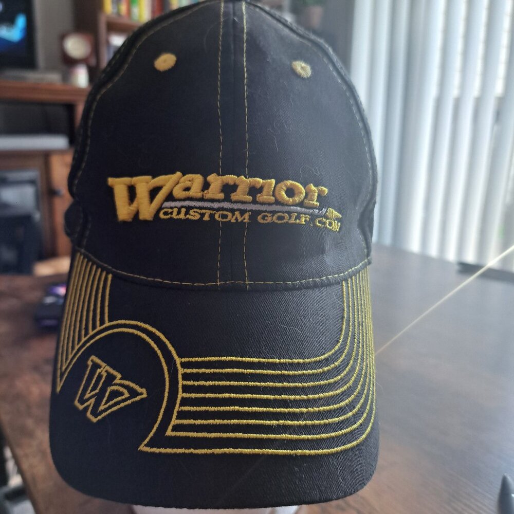 Warrior Custom Golf Hat Adult Mens Black Strapback Adjustable Cap Hook Loop